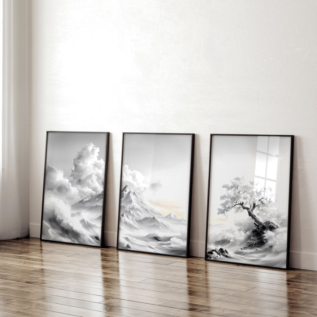 Modern Living Room Wall Decor | Set of 3 Asian Inspired Wall art Prints