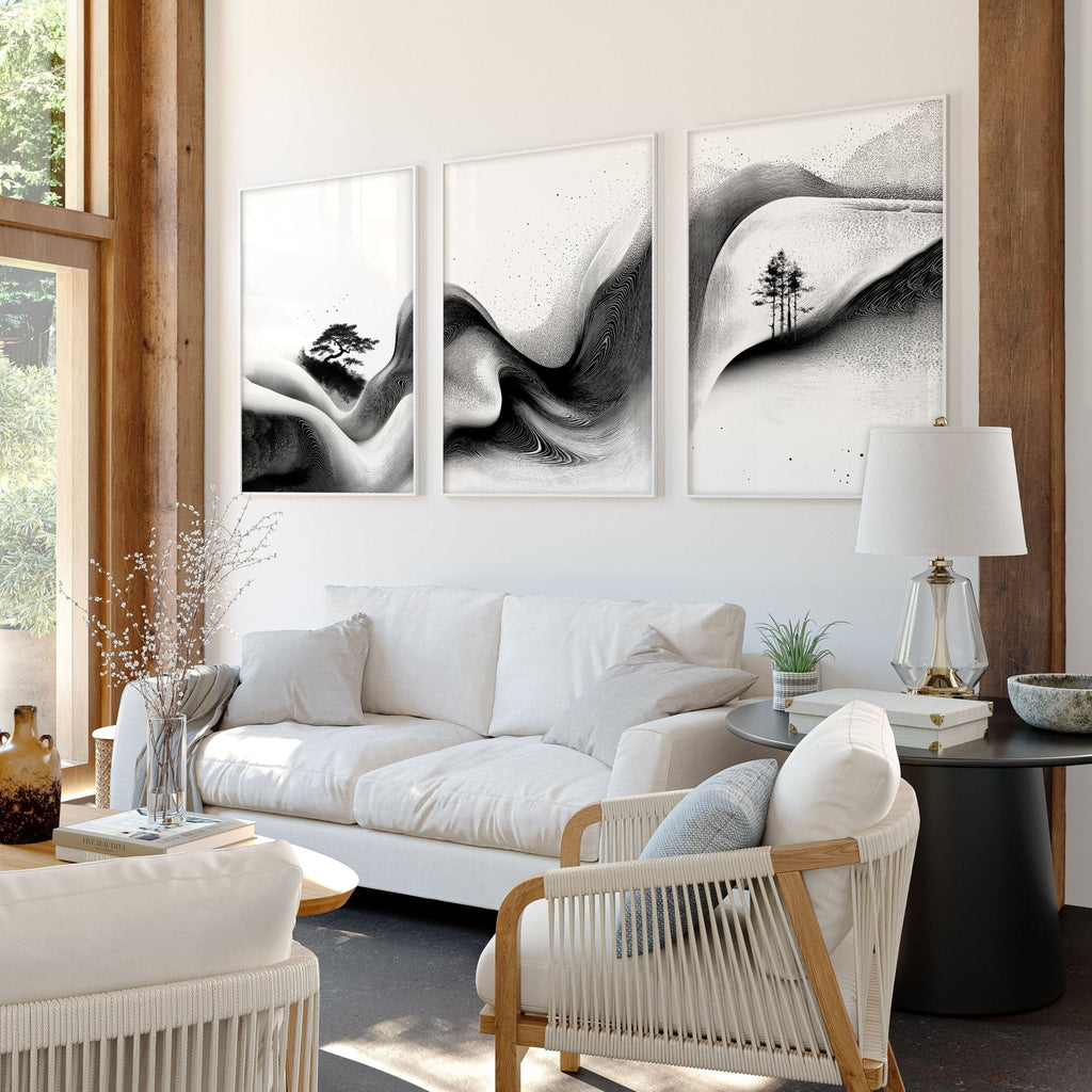 Modern Wall Art Living Room | Set of 3 Asian Inspired Wall art Prints