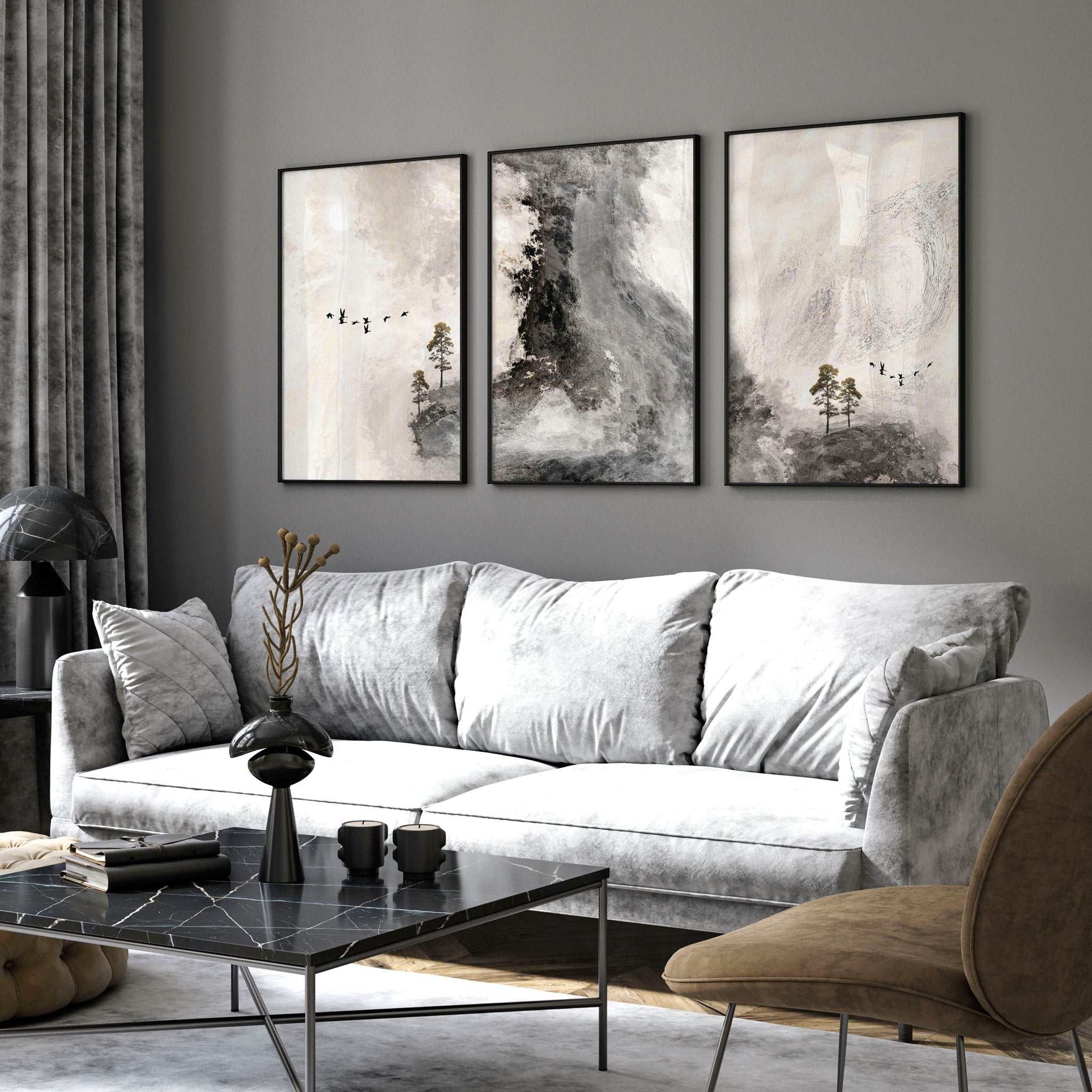 Large living room wall art | set of 3 wall art prints