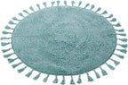 OLIVIA ROCCO Non Slip Round Tasselled Bath Mat 100% Cotton Absorbent Soft Plush Bathroom