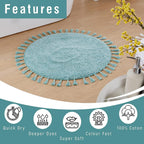 OLIVIA ROCCO Non Slip Round Tasselled Bath Mat 100% Cotton Absorbent Soft Plush Bathroom