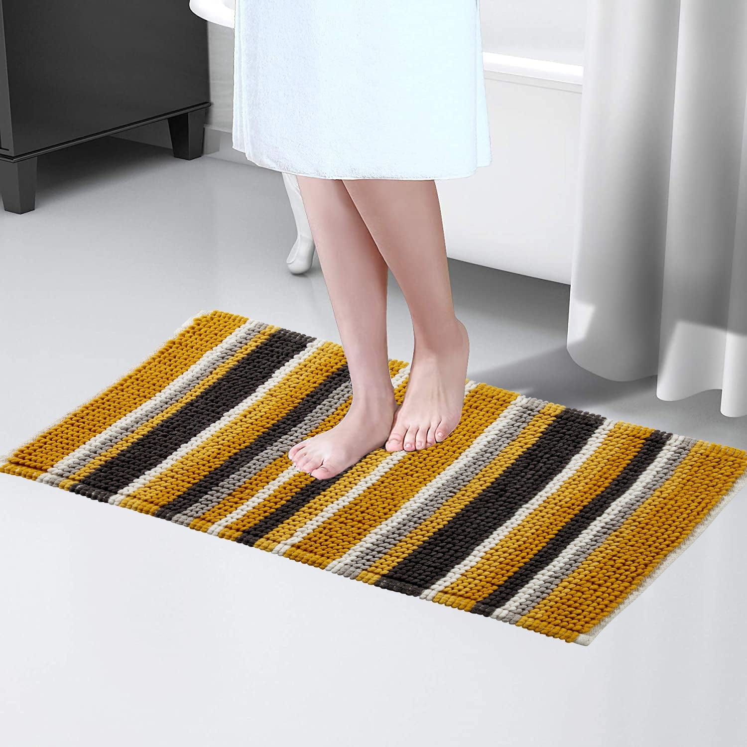 OLIVIA ROCCO Padstow Stripe Bathmat 50 x 80 cm Quick-Drying Anti-Slip Absorbent Durable