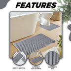 OLIVIA ROCCO 2 Piece Ribbed Bath Mat Set Charcoal Extra Soft Non Slip Super Absorbent
