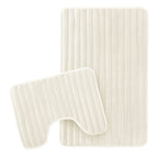 OLIVIA ROCCO 2 Piece Ribbed Bath Mat Set Cream Extra Soft Non Slip Super Absorbent Easy
