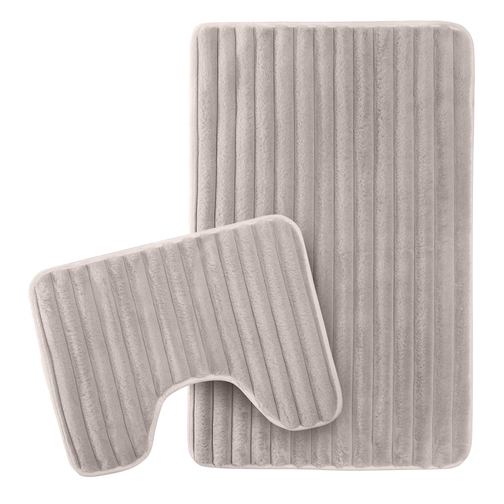 OLIVIA ROCCO 2 Piece Ribbed Bath Mat Set Natural Extra Soft Non Slip Super Absorbent Easy