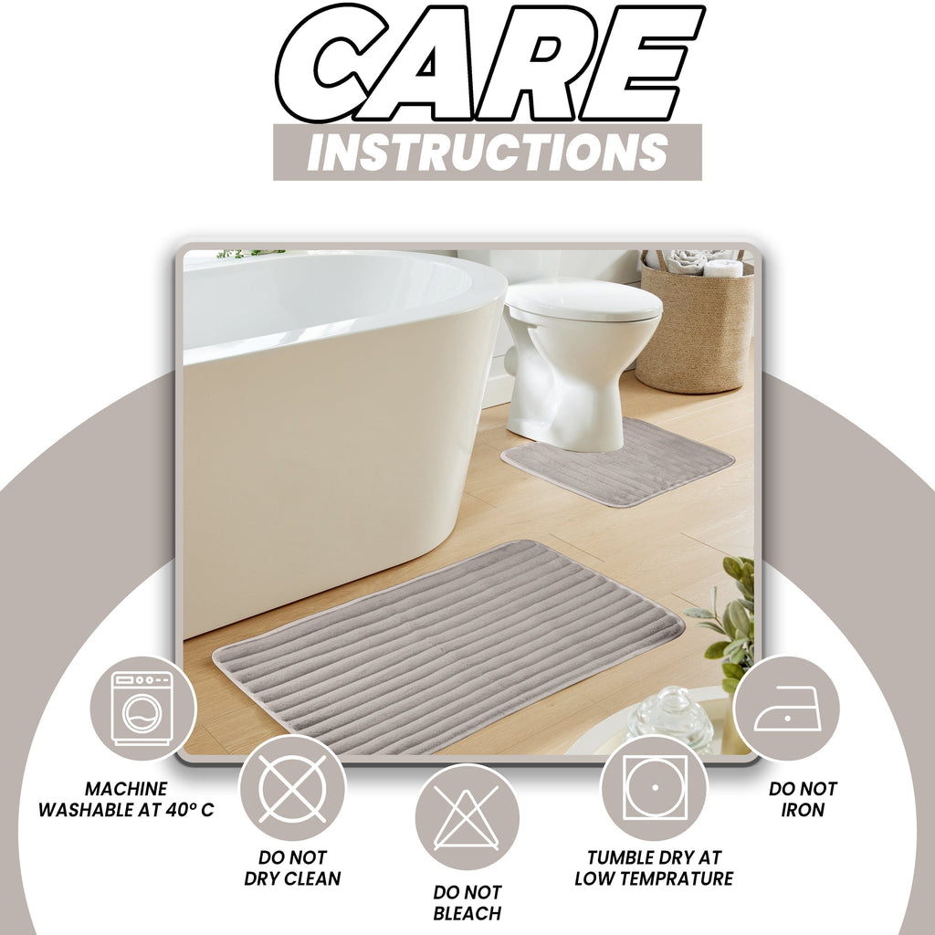 OLIVIA ROCCO 2 Piece Ribbed Bath Mat Set Natural Extra Soft Non Slip Super Absorbent Easy