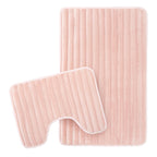 OLIVIA ROCCO 2 Piece Ribbed Bath Mat Set Pink Extra Soft Non Slip Super Absorbent