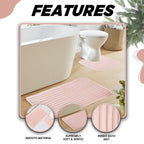 OLIVIA ROCCO 2 Piece Ribbed Bath Mat Set Pink Extra Soft Non Slip Super Absorbent