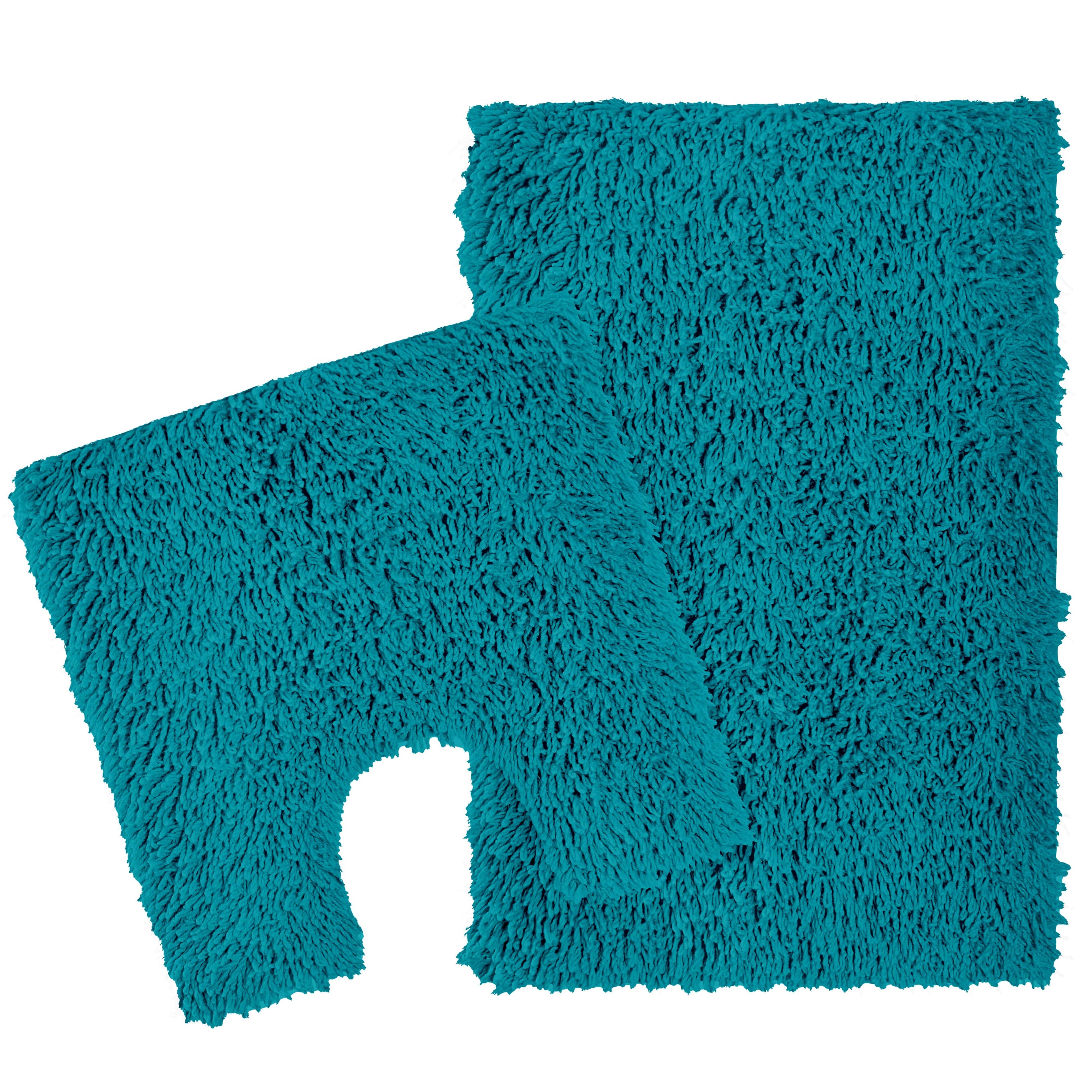 OLIVIA ROCCO Como 2 Piece Teal Bath Mat And Pedestal Set Non Slip Super Absorbent Cotton Hotel-Quality Everyday Comfort