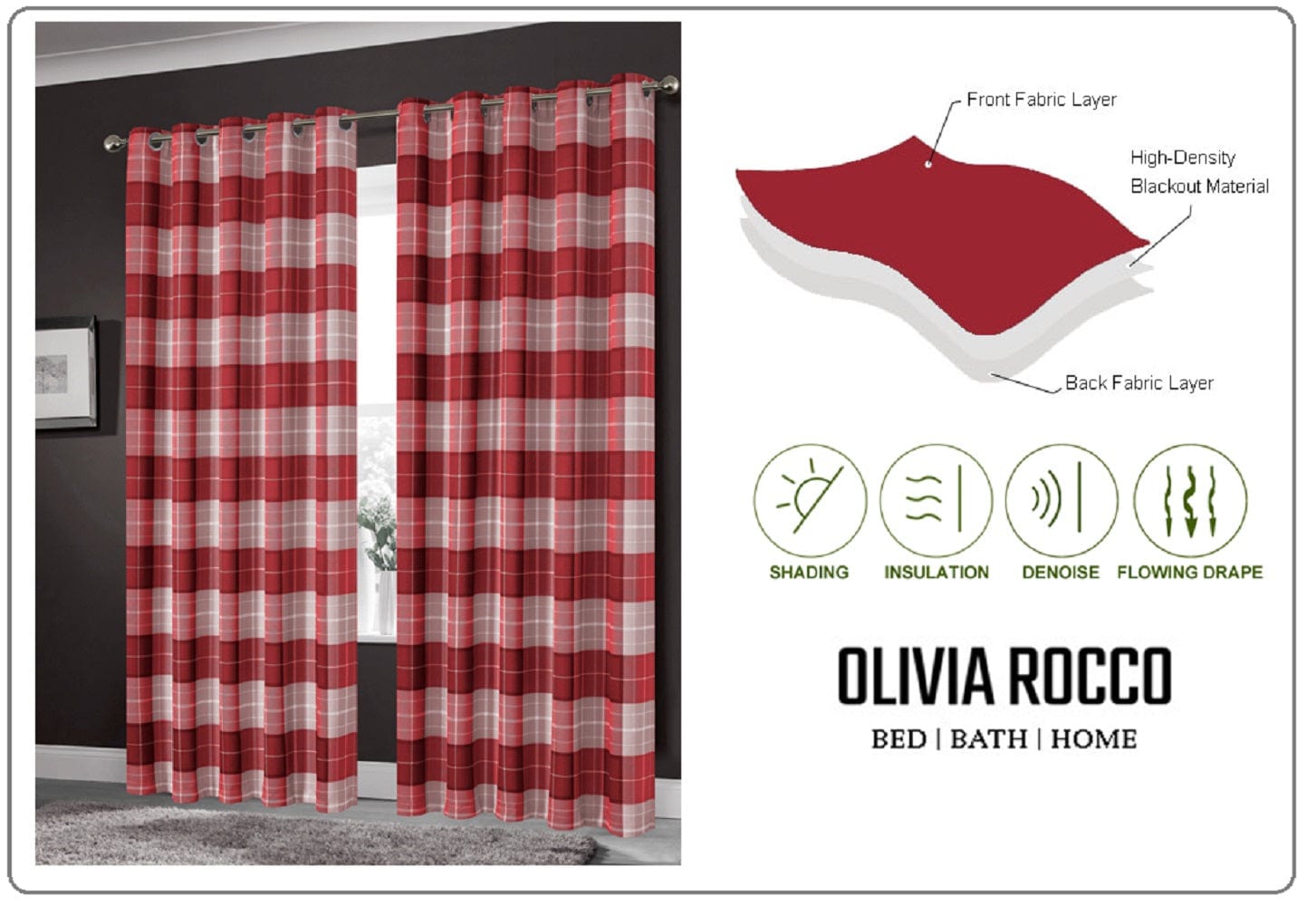 OLIVIA ROCCO Blackout Thermal Curtains Check Marble Design Light Blocking Panels Multiple