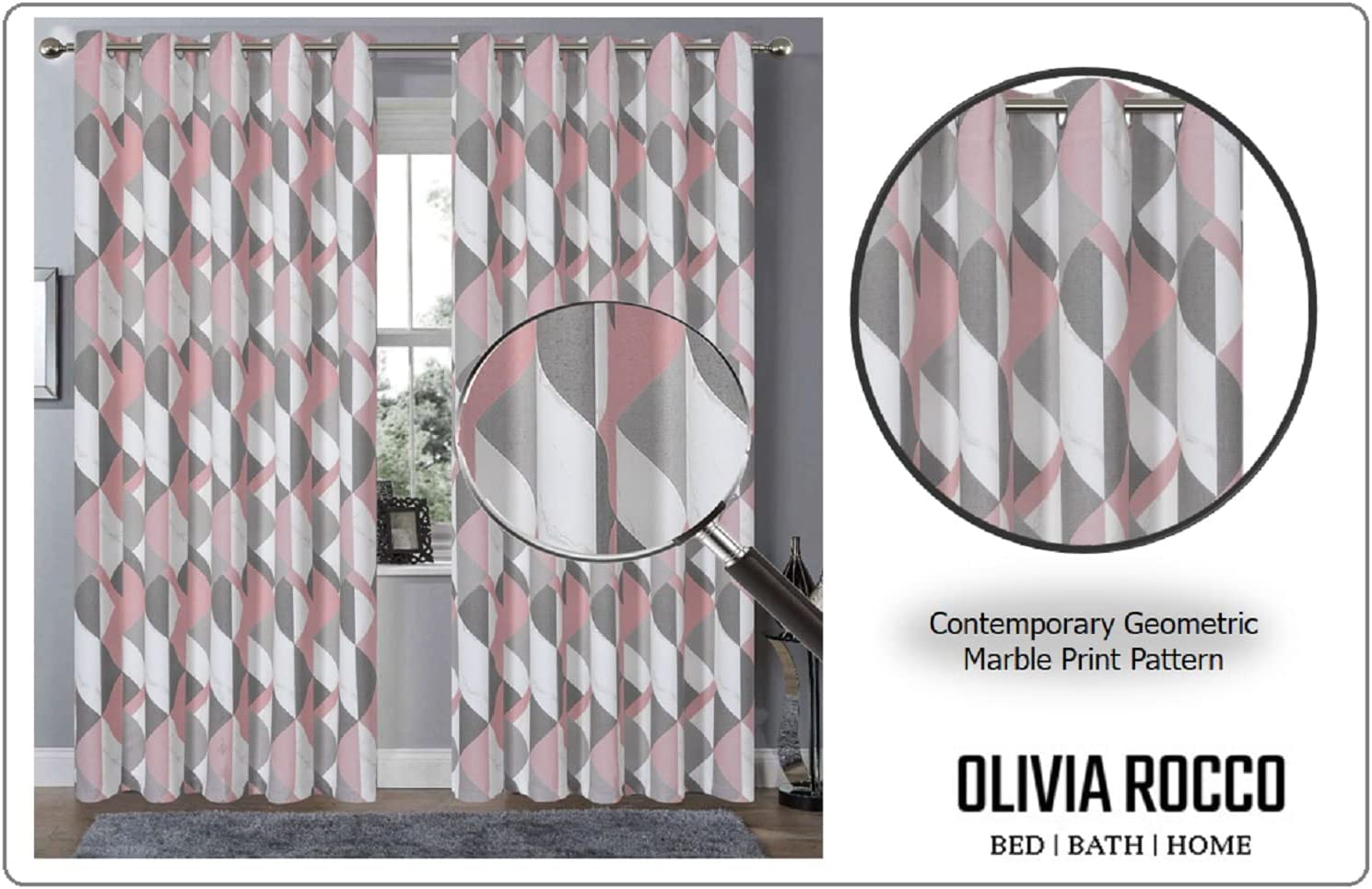 OLIVIA ROCCO Blackout Thermal Curtains Check Marble Design Light Blocking Panels Multiple