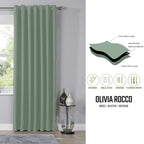 OLIVIA ROCCO Blackout Sage Green Eyelet Curtains Thermal Ring Top Window Treatments
