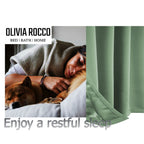 OLIVIA ROCCO Blackout Sage Green Eyelet Curtains Thermal Ring Top Window Treatments