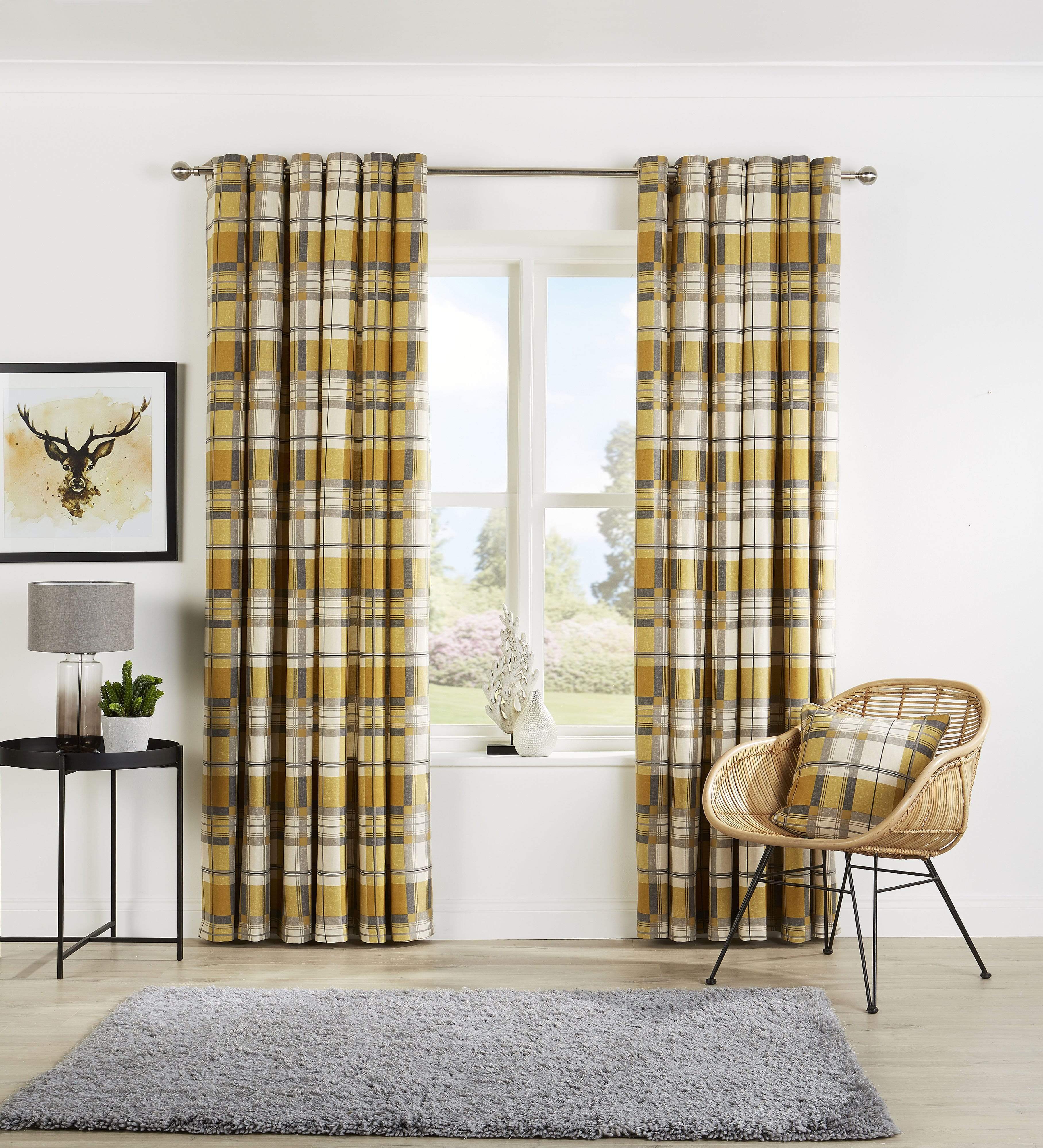 OLIVIA ROCCO Check Pattern Curtains With Matching Cushion Covers Premium Cotton Mix