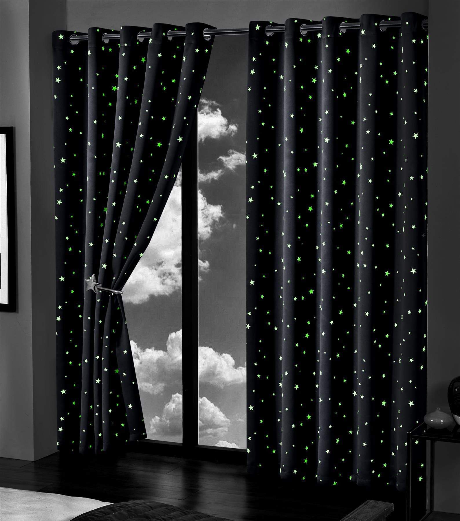 OLIVIA ROCCO Glow In The Dark Blackout Curtains With Thermal Panels Eyelet Pencil Pleat