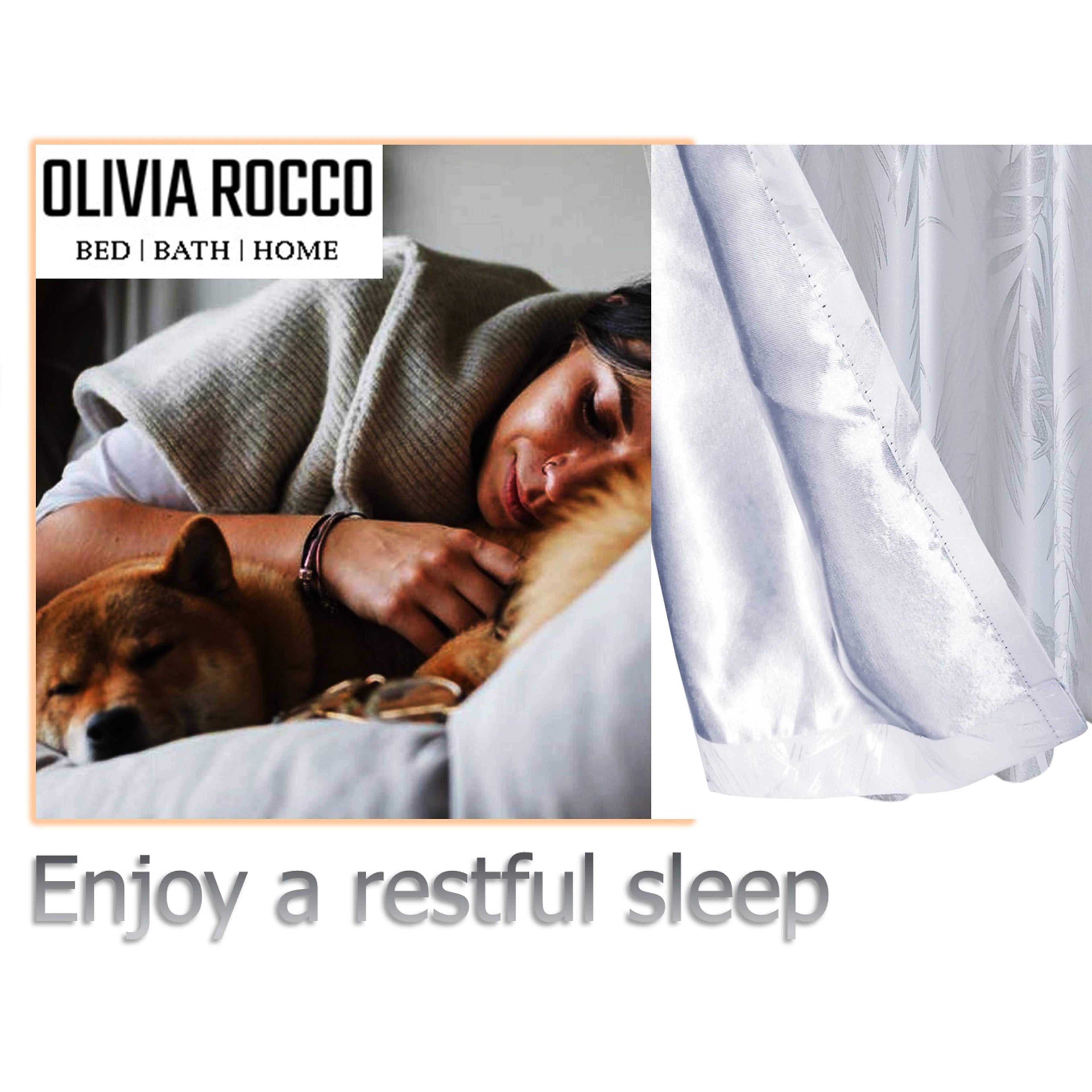 OLIVIA ROCCO Leaf White Sparkle Blackout Curtains Super Soft Fabric Thermal Insulated