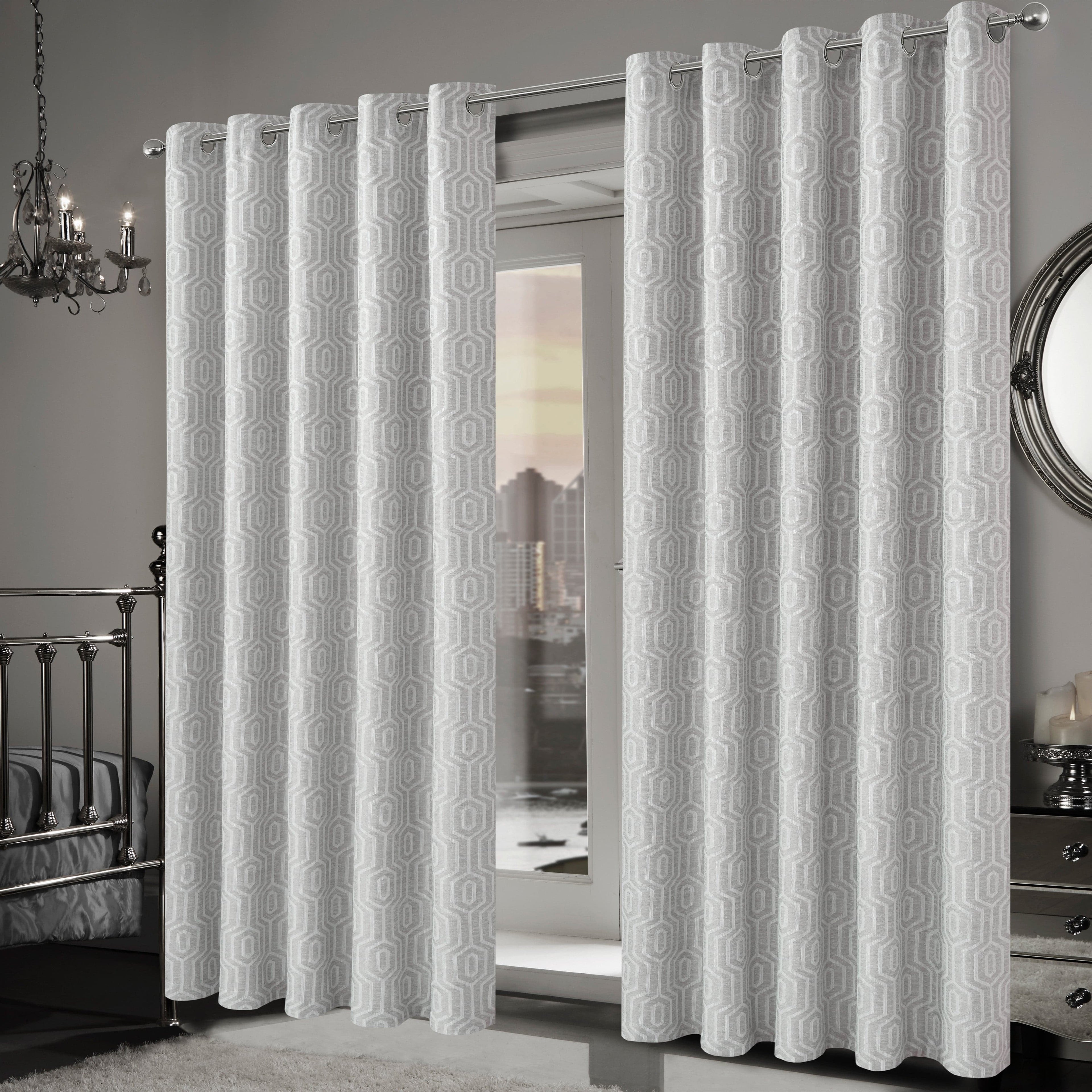 OLIVIA ROCCO Paris Eyelet Jacquard Curtains Natural Geometric Pattern Thermal Insulated