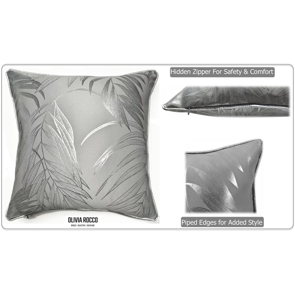 OLIVIA ROCCO Leaf Sparkle 2 Pack Cushion Covers Leaf Silver Modern Decorative Throw