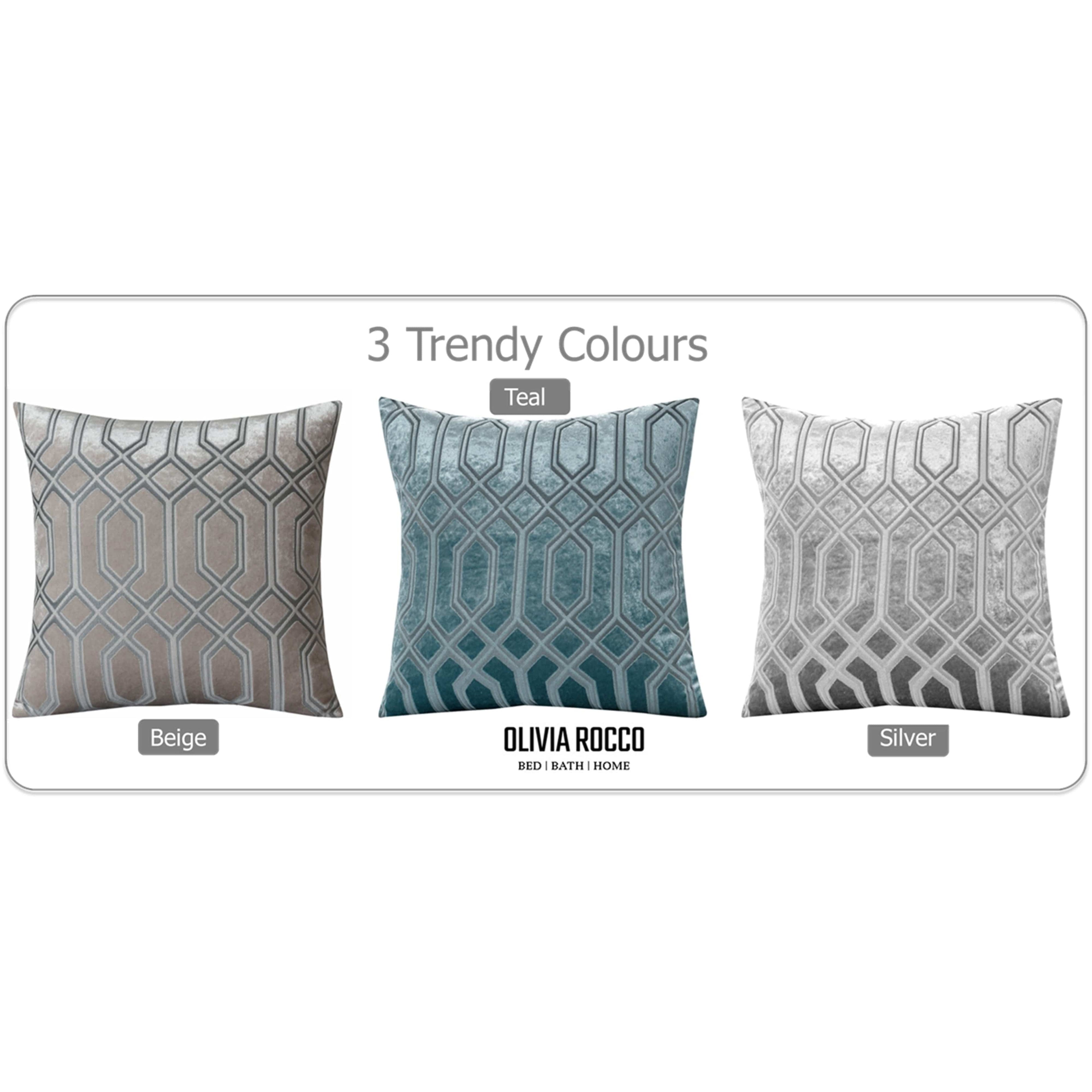 OLIVIA ROCCO Luxe Geo Velvet Cushion Covers 2 Pack Teal 43x43 cm Geometric Decorative