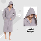 OLIVIA ROCCO Men's Hooded Waffle Cotton Bathrobe Grey 100% Cotton Super Absorbent Spa
