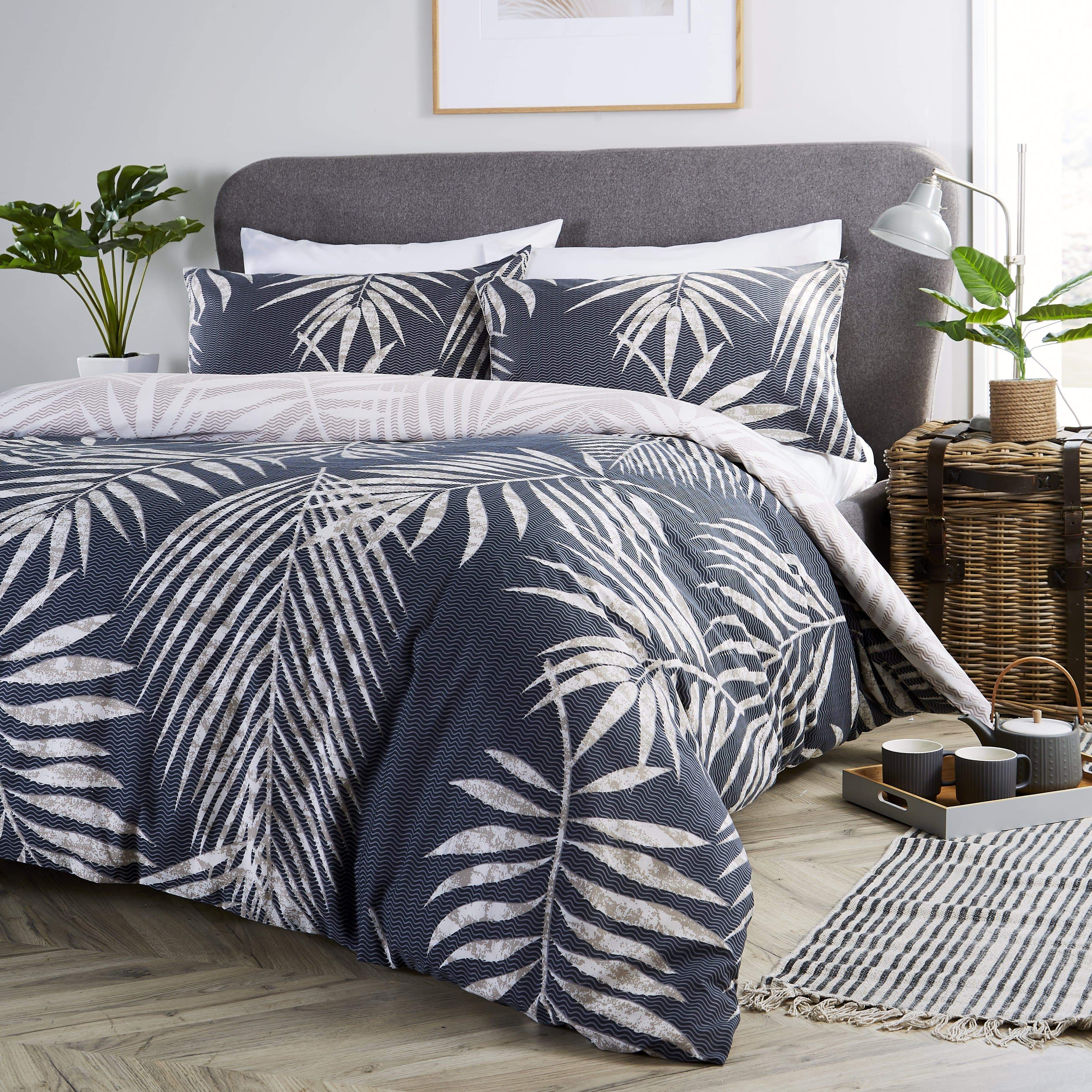 OLIVIA ROCCO Tropical Leaf Reversible Duvet Set Cotton Rich Bedding for Single Double