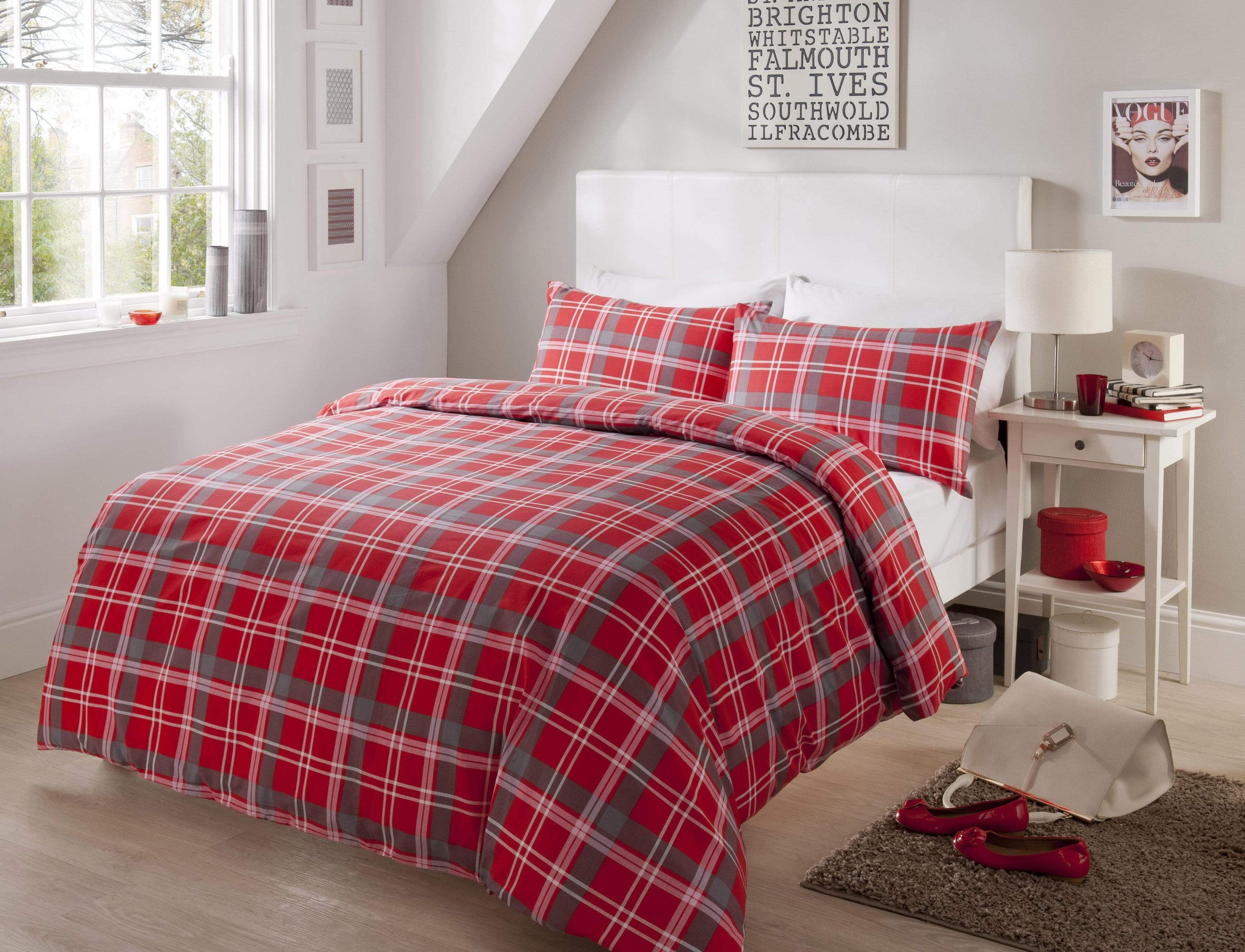 OLIVIA ROCCO Check Pattern Duvet Set Cotton Rich With Pillowcases OEKO-TEX Certified