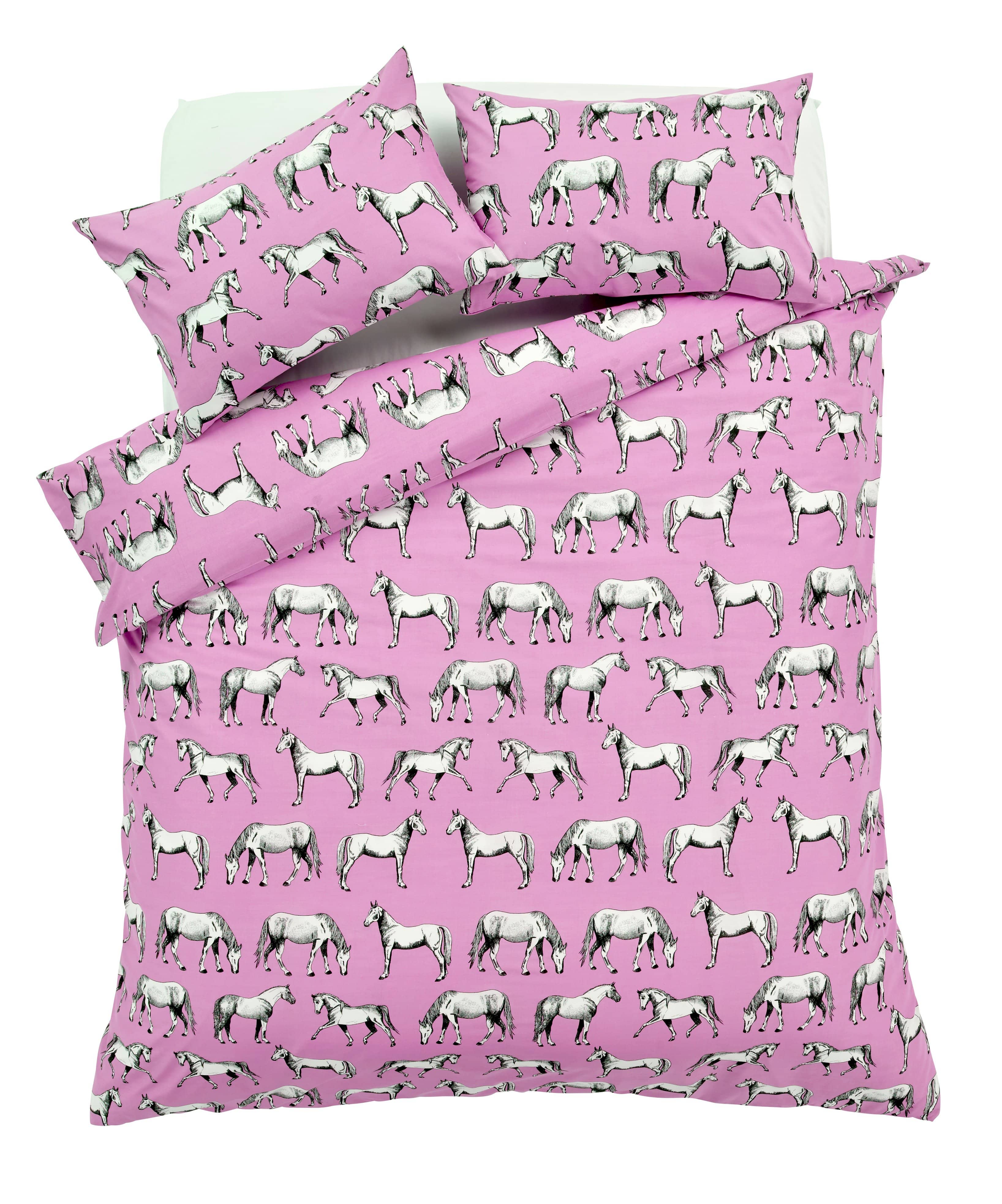 OLIVIA ROCCO Horses Design Cotton Rich Duvet Set Single and Double Sizes Bold Colours