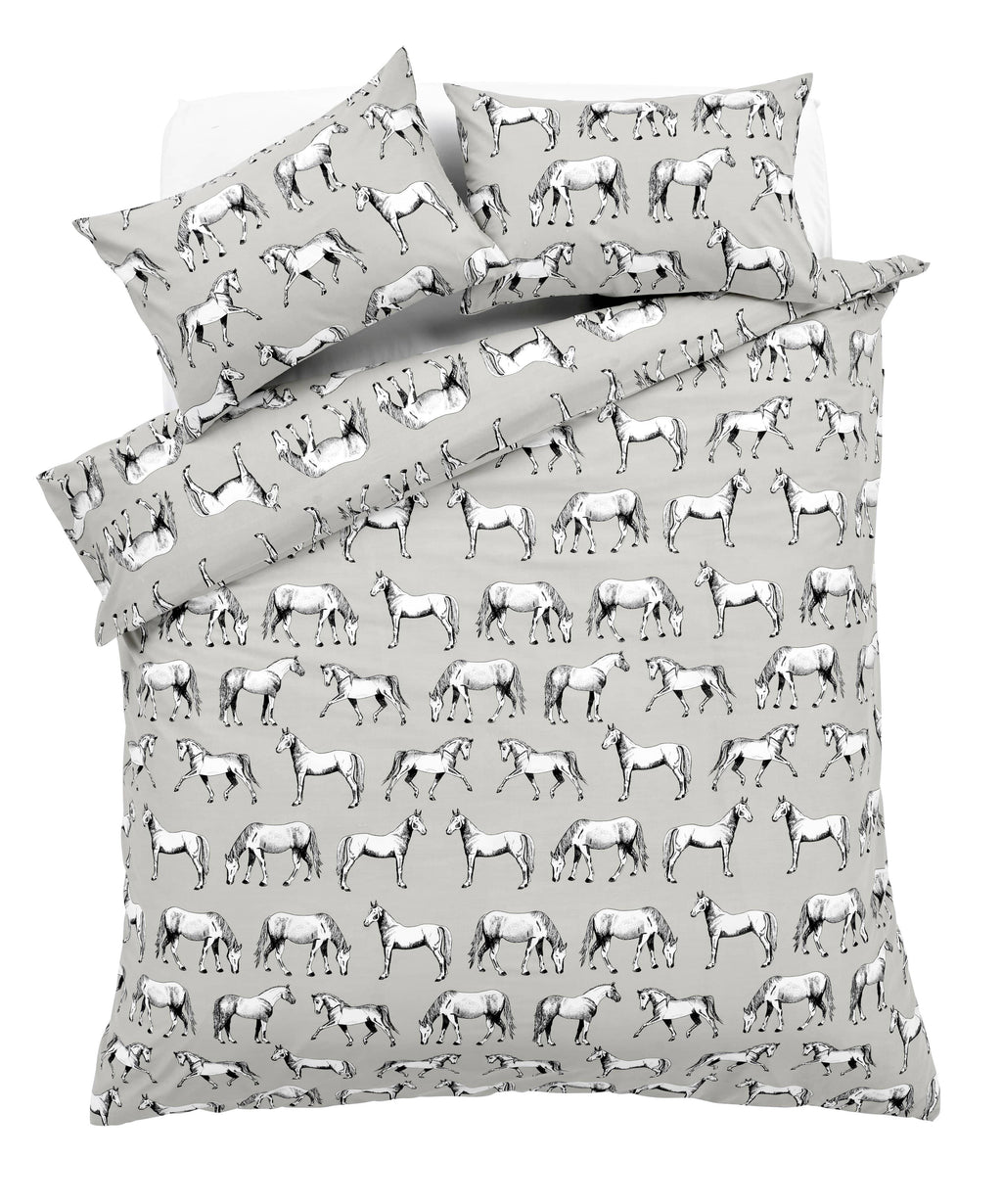 OLIVIA ROCCO Horses Design Cotton Rich Duvet Set Single and Double Sizes Bold Colours