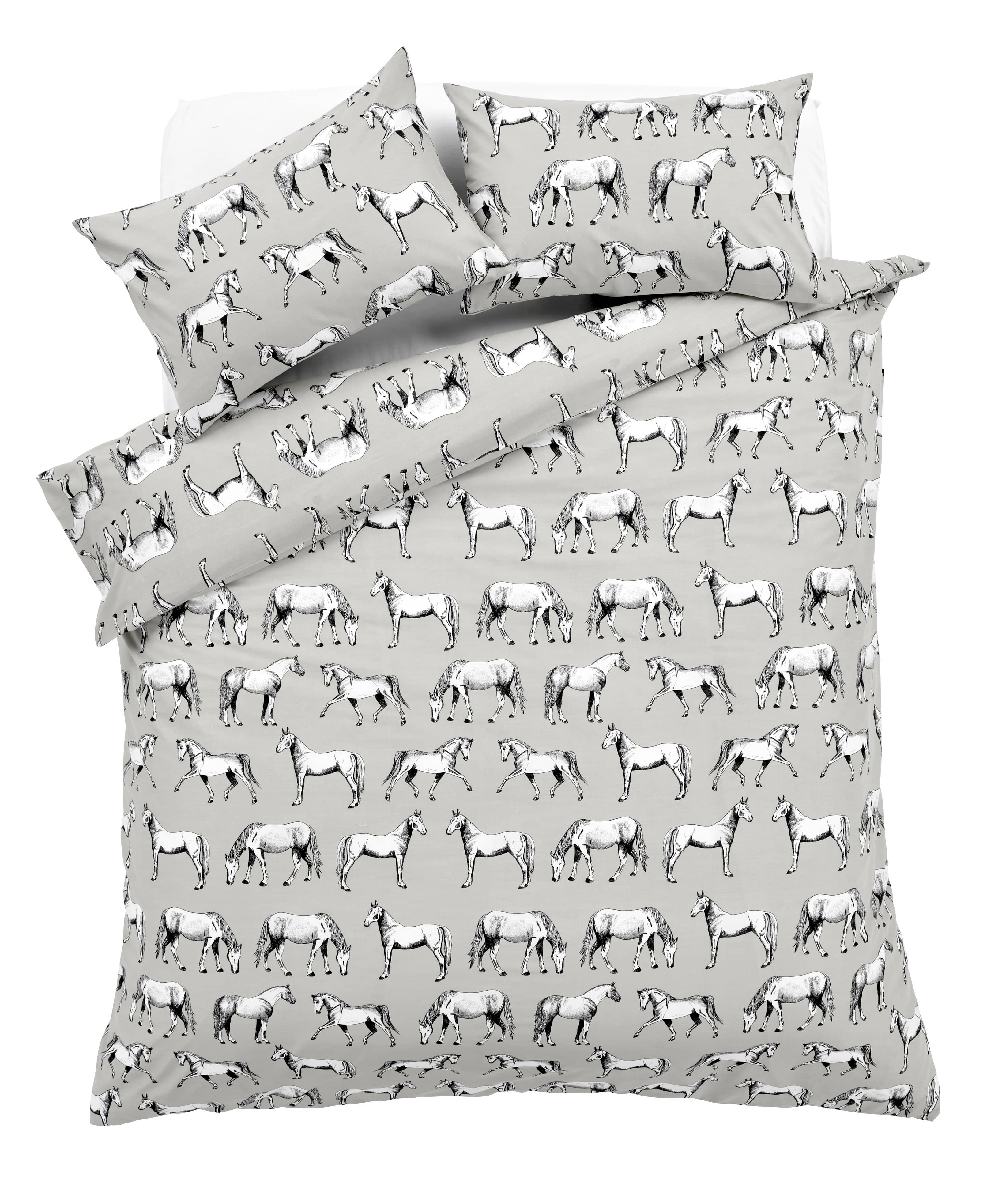 OLIVIA ROCCO Horses Design Cotton Rich Duvet Set Single and Double Sizes Bold Colours