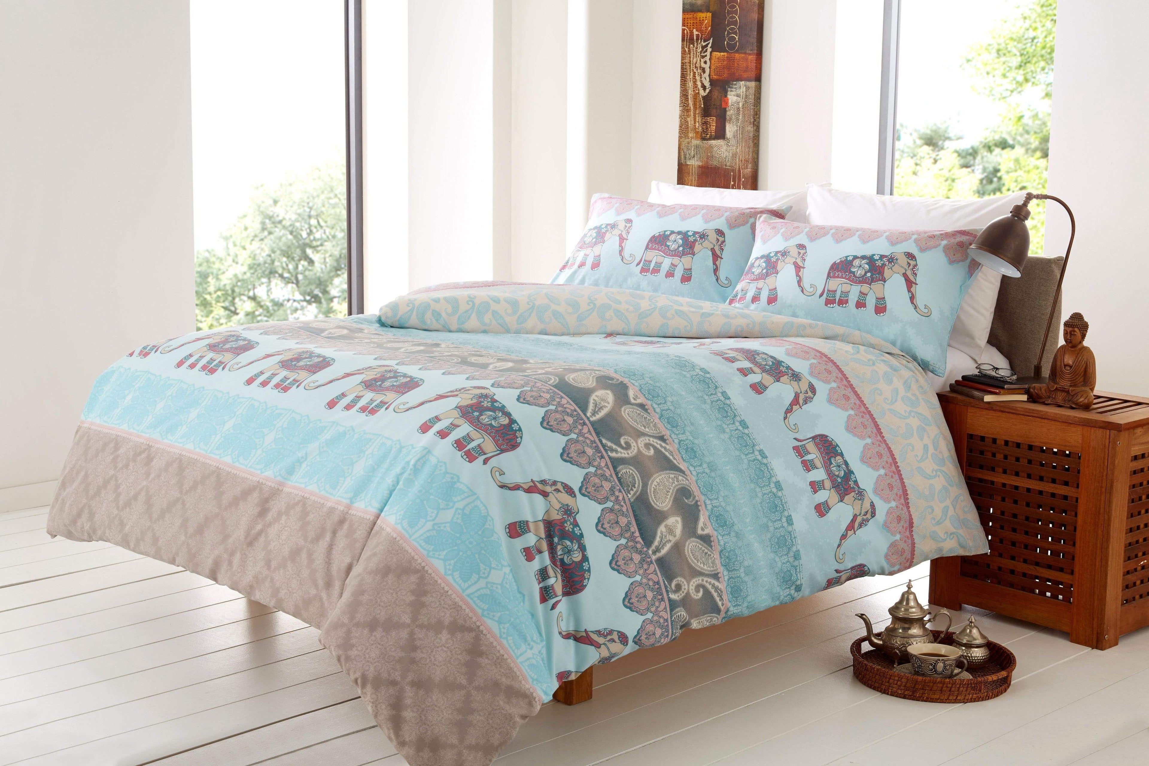OLIVIA ROCCO Elly Duvet Set Cotton Rich Indian Elephant Design In Bold Colours Available