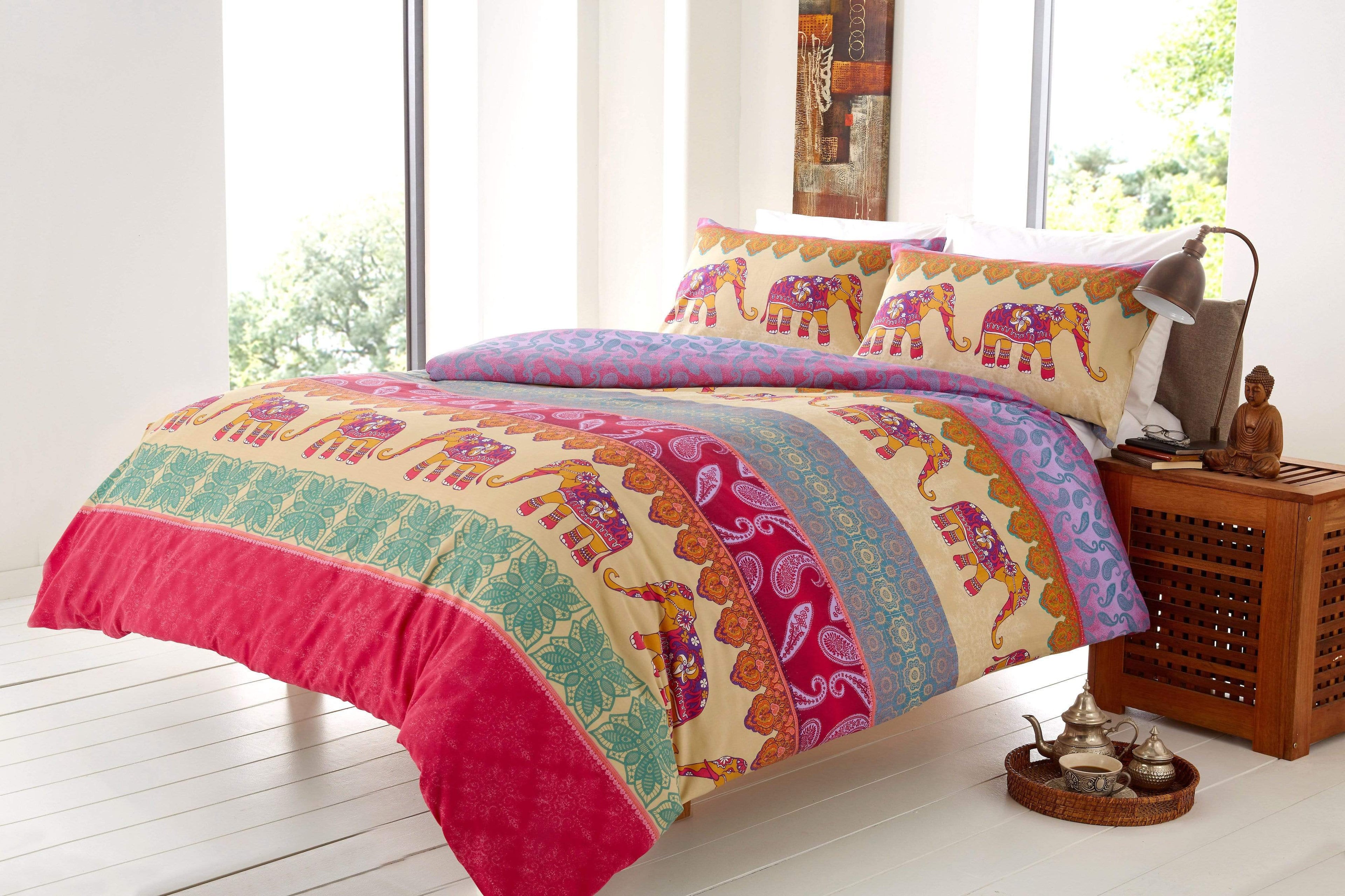 OLIVIA ROCCO Elly Duvet Set Cotton Rich Indian Elephant Design In Bold Colours Available