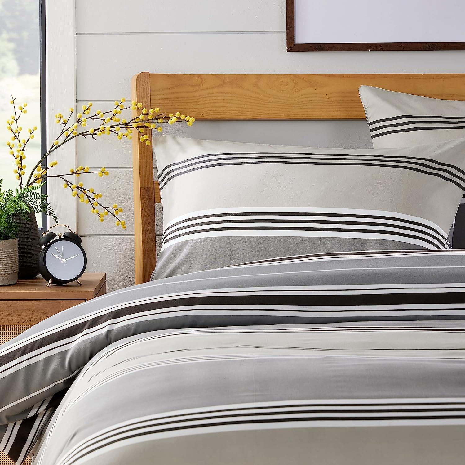 OLIVIA ROCCO Harlow Stripes Grey Reversible Quilted Duvet Cover Set With Button Closure