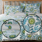 OLIVIA ROCCO Opulence Teal Printed Reversible Duvet Cover Set With Button Closure Single