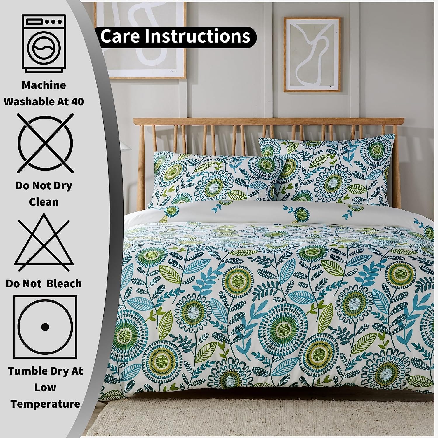 OLIVIA ROCCO Opulence Teal Printed Reversible Duvet Cover Set With Button Closure Single