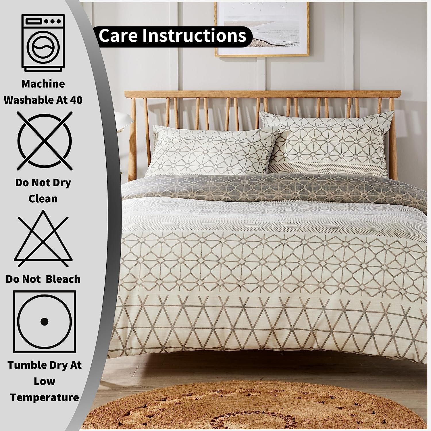 OLIVIA ROCCO Versailles Natural Floral Reversible Quilted Duvet Cover Set Easy Care