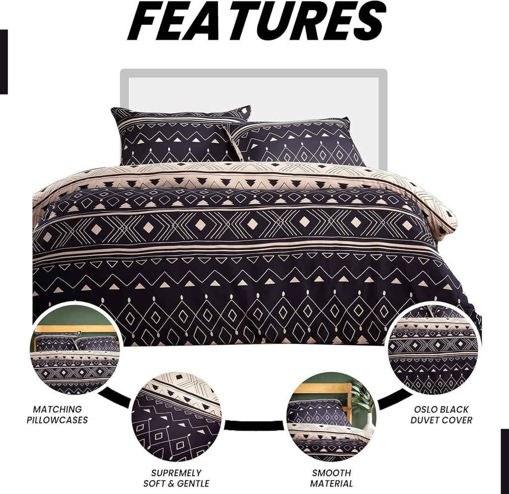 OLIVIA ROCCO Oslo Black Flannel Duvet Cover Set With Pillowcases Designed In England