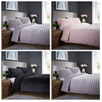 OLIVIA ROCCO Satin Stripe Reversible Faux Fur Teddy Duvet Cover Set Super Soft Easy Care
