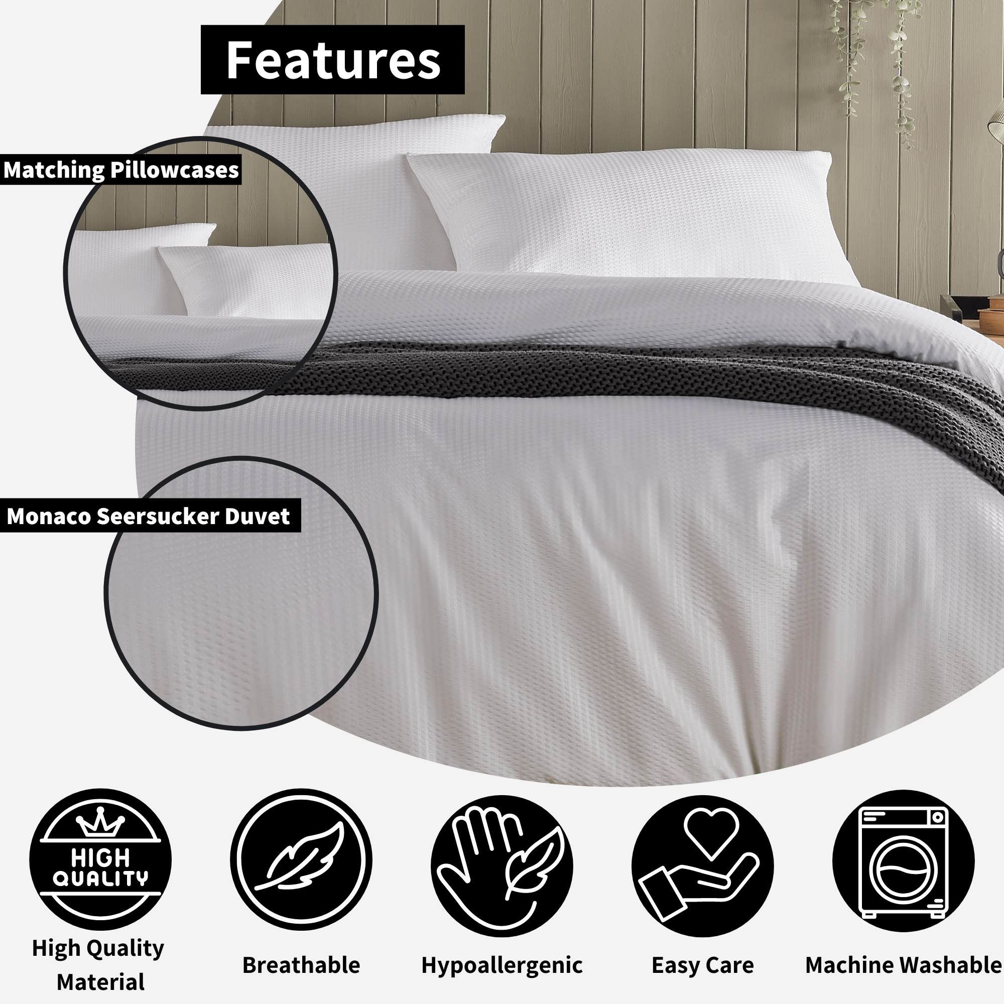 OLIVIA ROCCO Monaco Seersucker Duvet Cover Set Grey And White With Pillowcases For Single