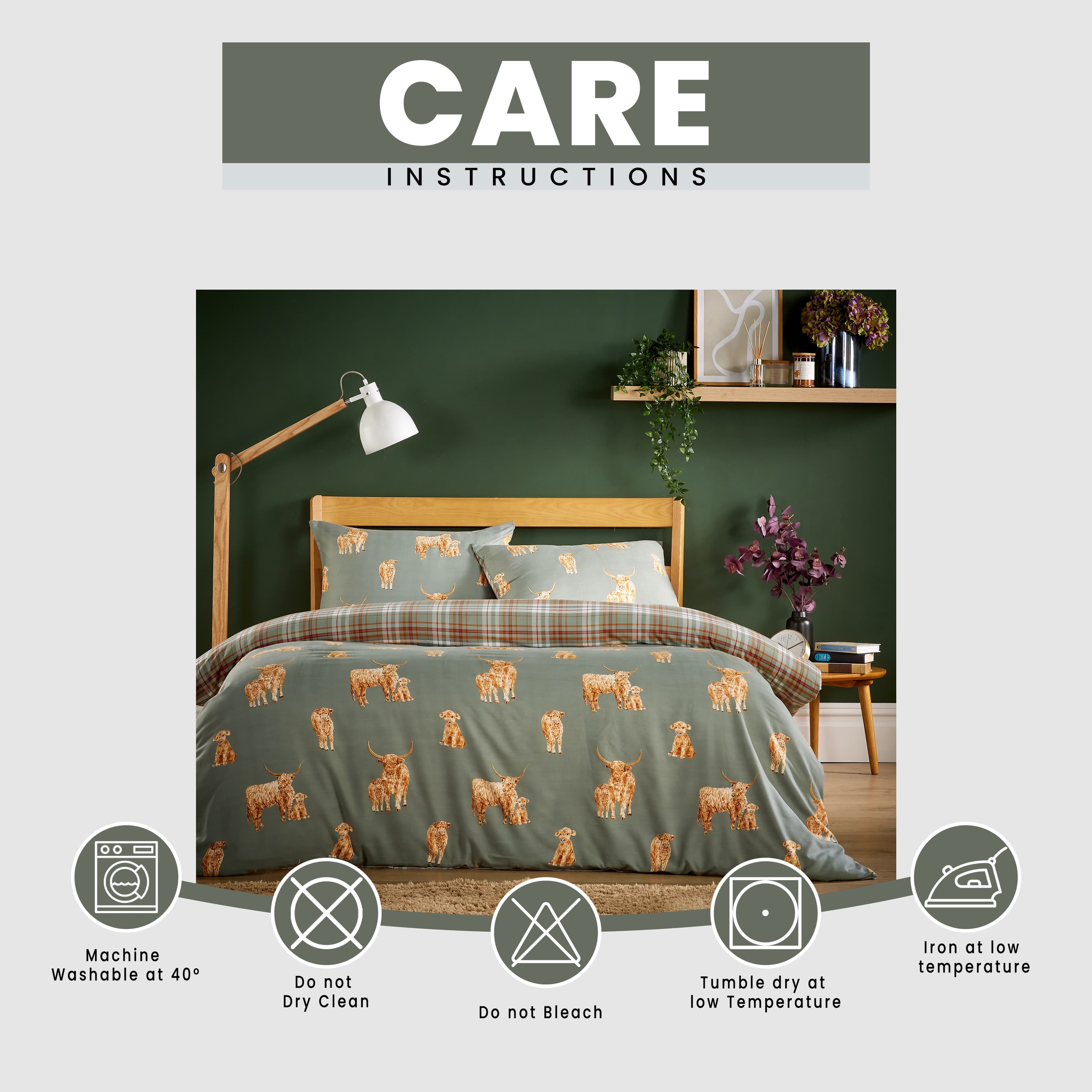 OLIVIA ROCCO Highland Cow Super Soft Flannel Duvet Cover Set With Pillowcases Warm Cosy Bedding Multiple Sizes Available