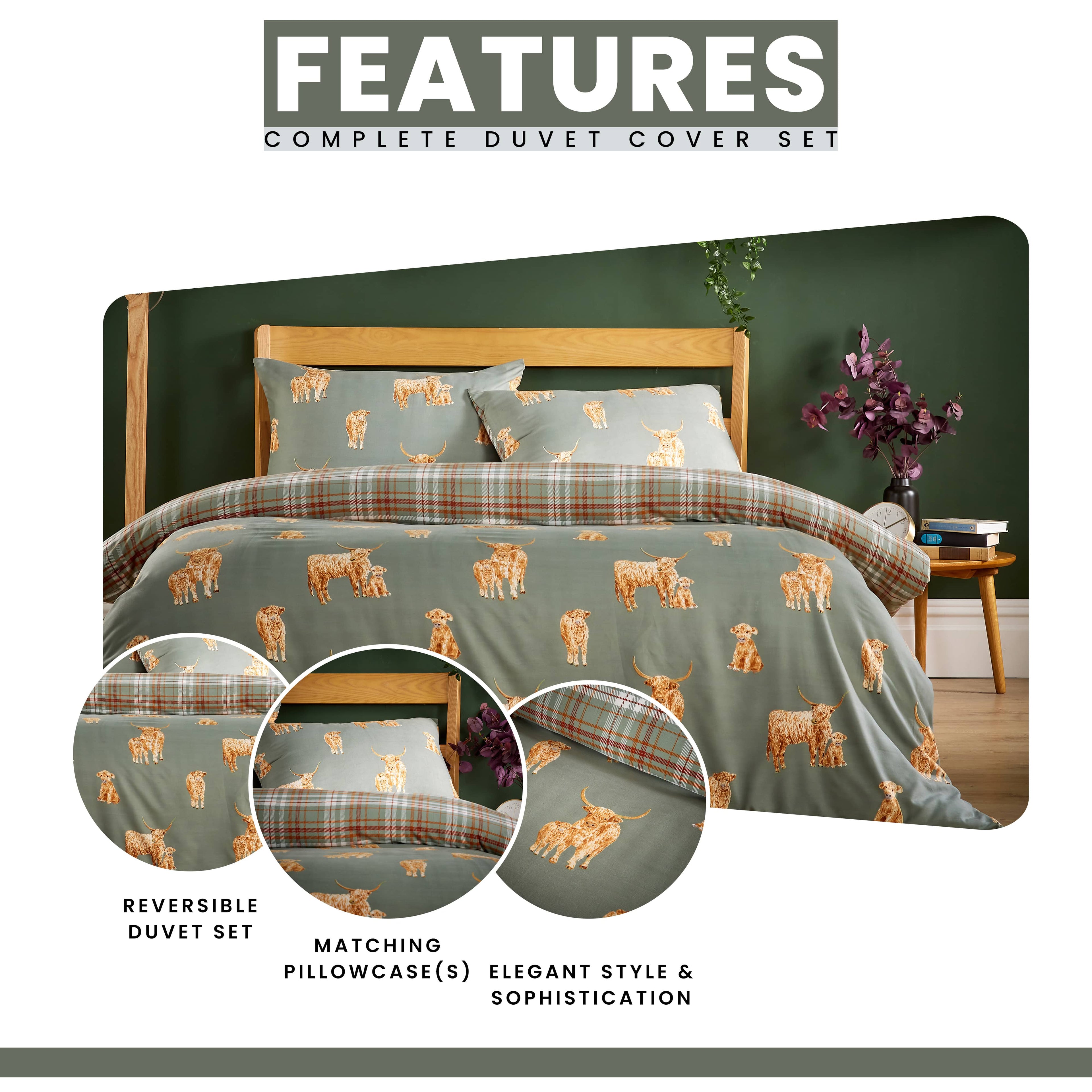 OLIVIA ROCCO Highland Cow Super Soft Flannel Duvet Cover Set With Pillowcases Warm Cosy Bedding Multiple Sizes Available