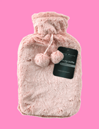 OLIVIA ROCCO Hot Water Bottle 2L With Faux Fur Pom Pom Cover Soft Plush Natural Rubber UK