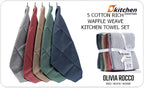 OLIVIA ROCCO 5 Pack Ultra Absorbent Waffle Kitchen Tea Towels Soft Cotton Assorted
