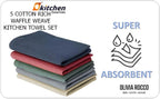 OLIVIA ROCCO 5 Pack Ultra Absorbent Waffle Kitchen Tea Towels Soft Cotton Assorted