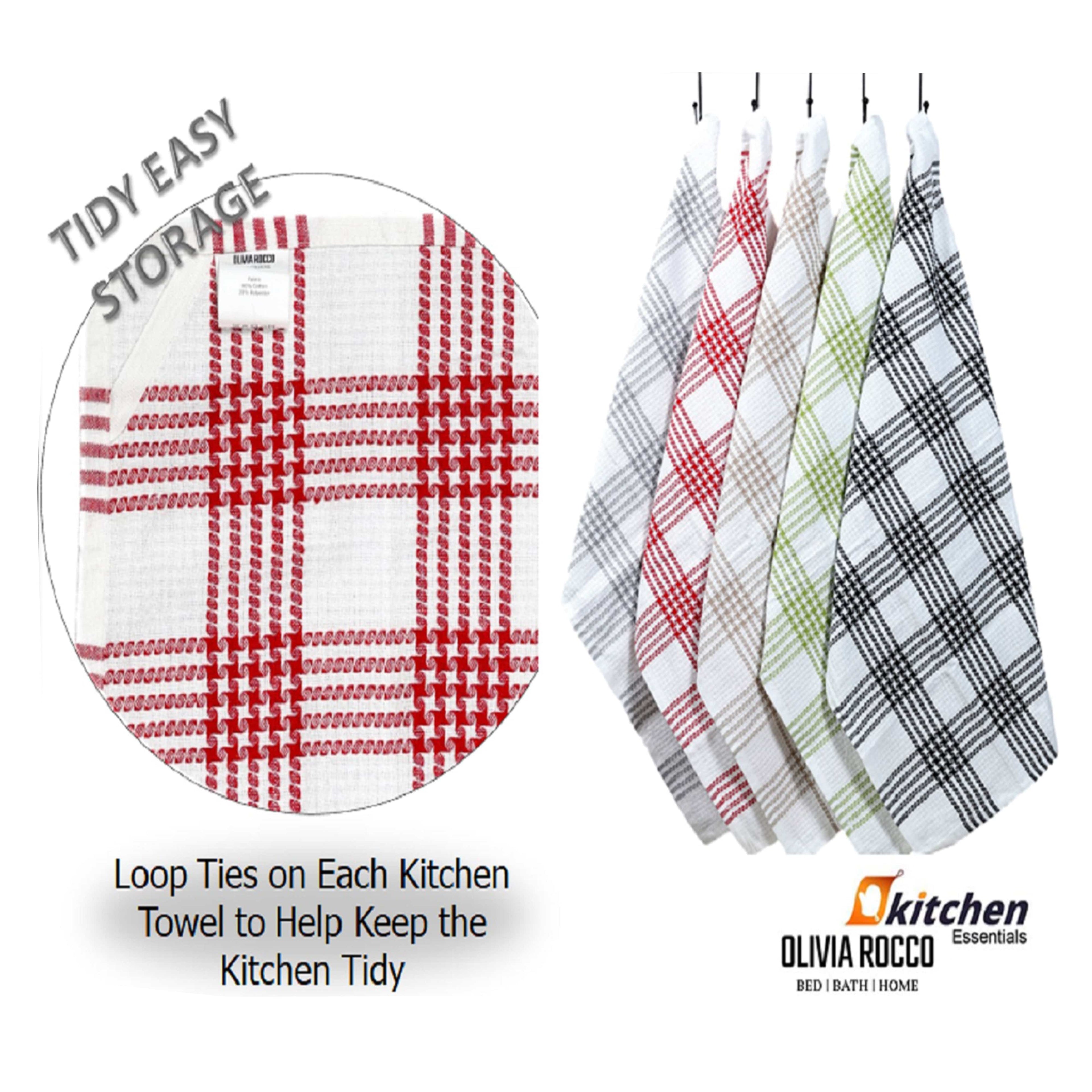 OLIVIA ROCCO Pack of 5 Houndstooth Cotton Tea Towels 45cm X 65cm Super Absorbent Quick