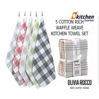 OLIVIA ROCCO Pack of 5 Houndstooth Cotton Tea Towels 45cm X 65cm Super Absorbent Quick