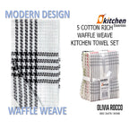 OLIVIA ROCCO Pack of 5 Houndstooth Cotton Tea Towels 45cm X 65cm Super Absorbent Quick