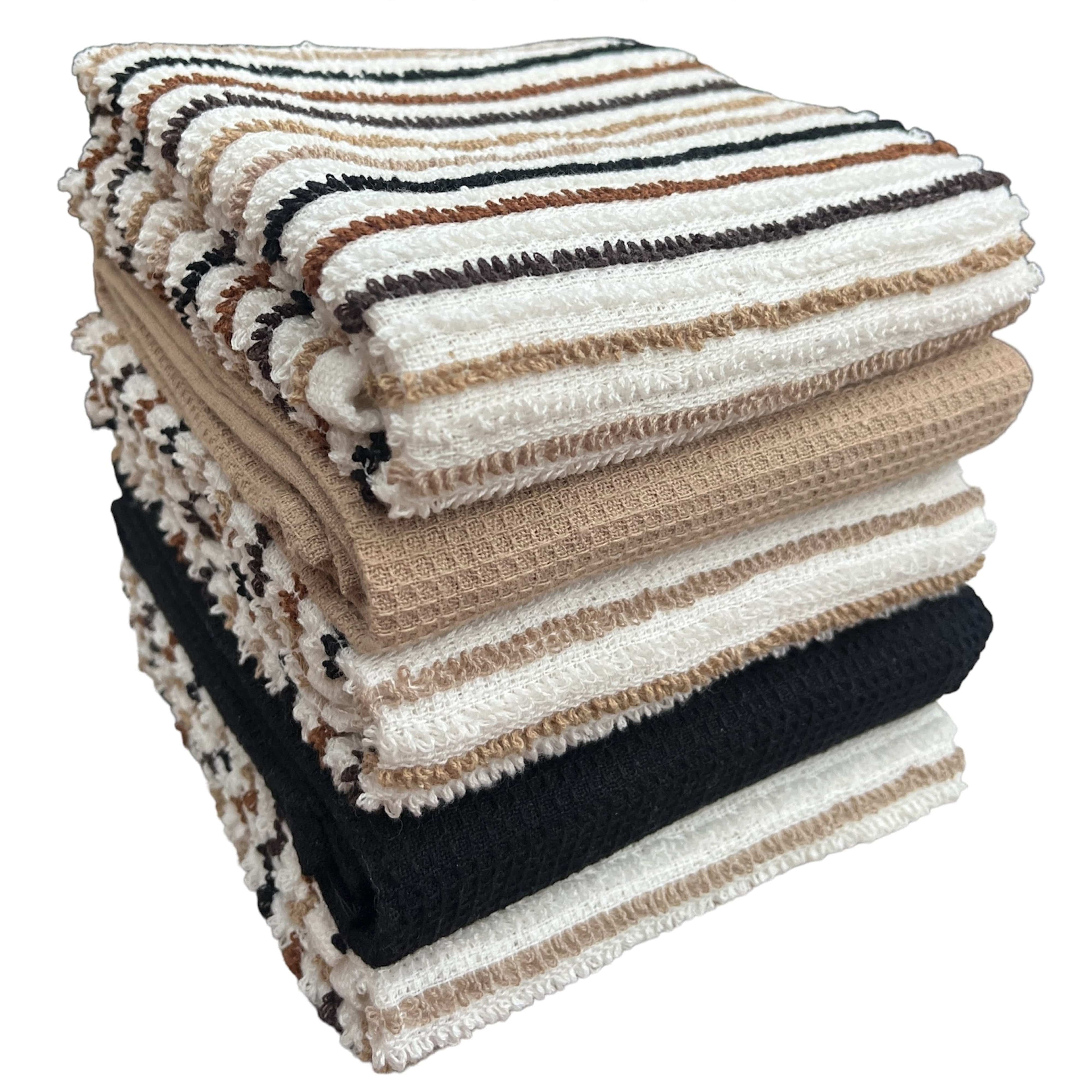OLIVIA ROCCO 5 Pack Cotton Kitchen Tea Towels Striped Ribbed Waffle 45cm x 65cm Quick Dry