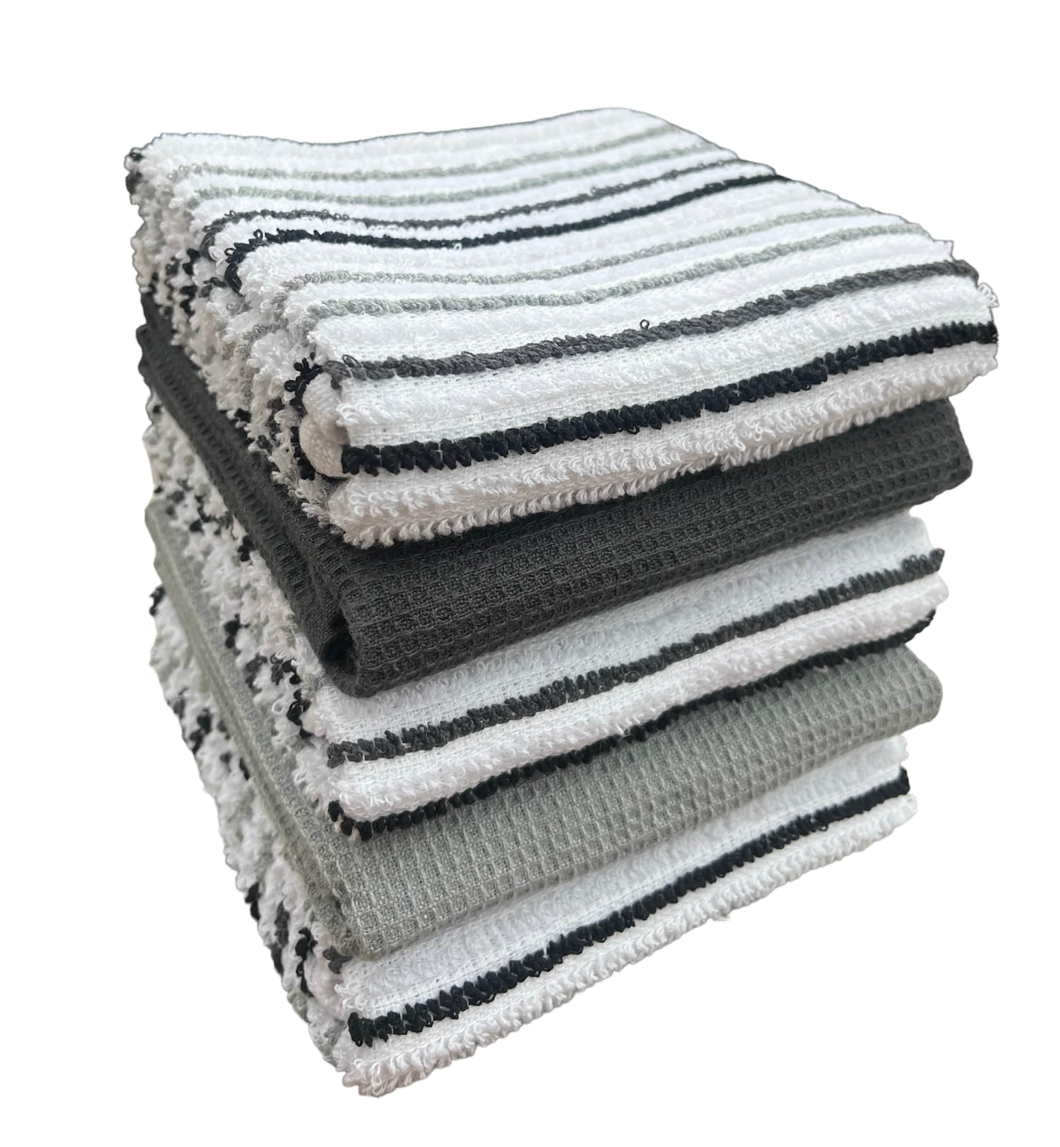 OLIVIA ROCCO 5 Pack Cotton Kitchen Tea Towels Striped Ribbed Waffle 45cm x 65cm Quick Dry