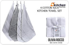 OLIVIA ROCCO Pack Of 4 Green Cotton Tea Towels 65x45 Cm High Absorbency Durable Super Soft Easy-Care Home Essential
