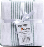OLIVIA ROCCO Pack Of 4 Green Cotton Tea Towels 65x45 Cm High Absorbency Durable Super Soft Easy-Care Home Essential